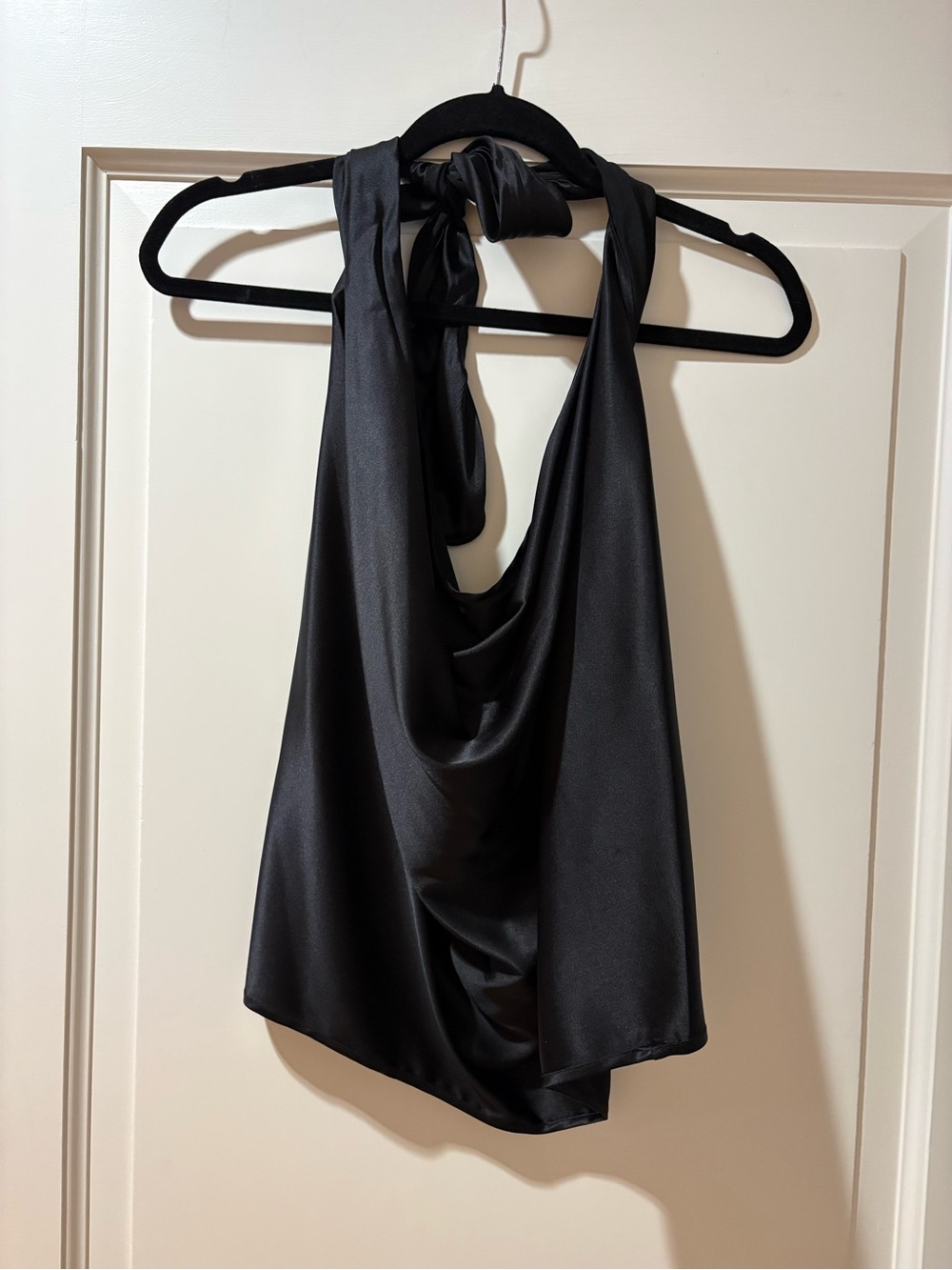Ramy Brook Black Satin Halter Cowl Neck Top